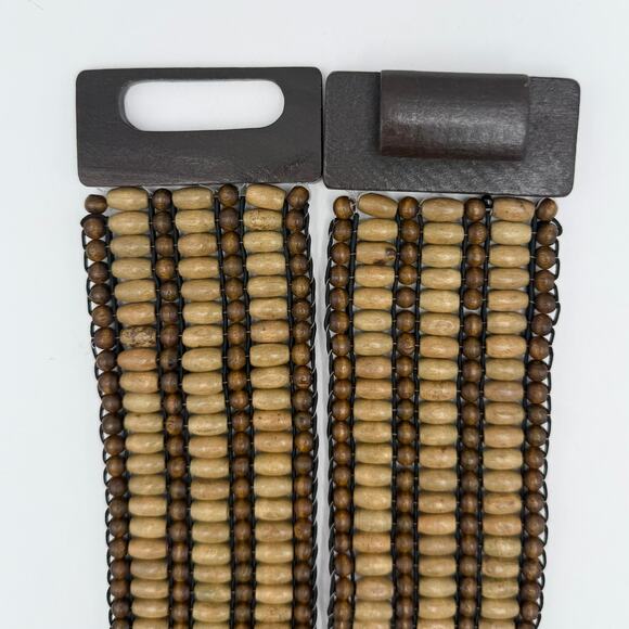 Vintage Stretch Beaded Belt w/ Wood Buckle – 2.5" Wide Boho Y2K Festival - Picture 5 of 9